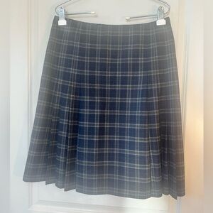 Brooks Brothers Wool Pleated Plaid Knee Length Dark Academia Skirt, Size 12